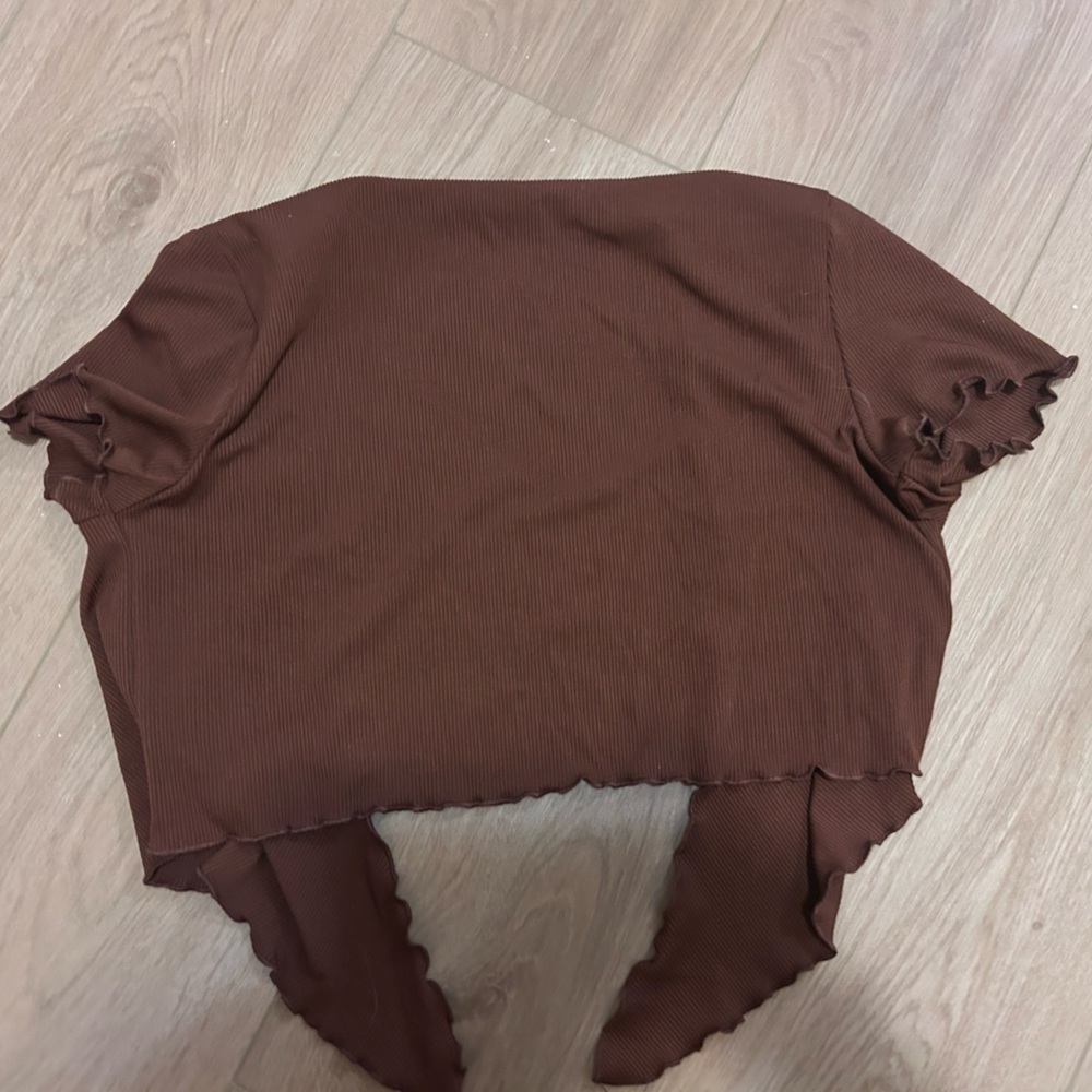 Tie up short sleeve brown shawl with ruffles Size extra small - Picture 3 of 3